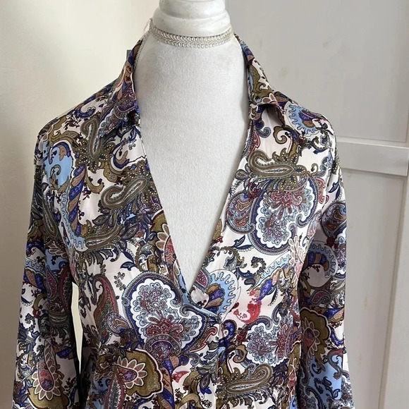 Zara Classic Paisley Print Silky Tunic Top NWT Size XS - Picture 2 of 10